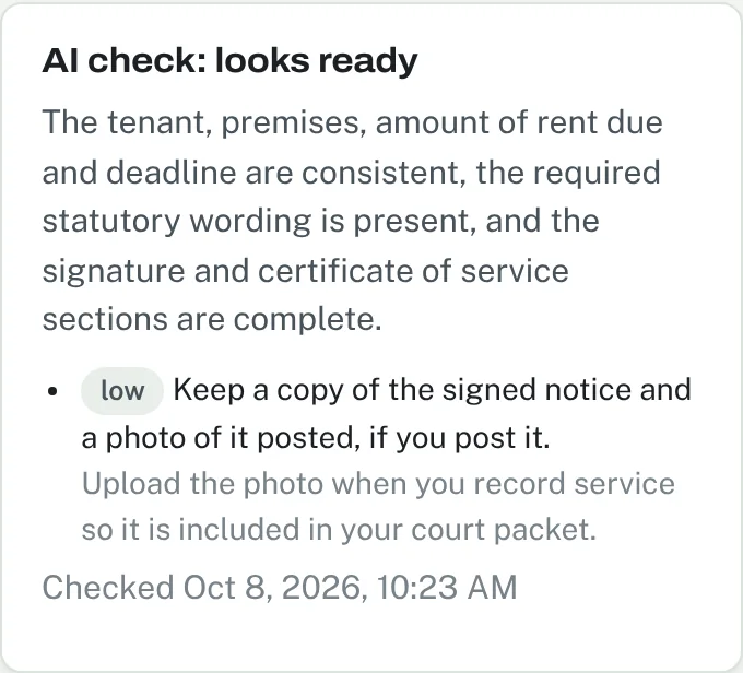 AI check result: looks ready