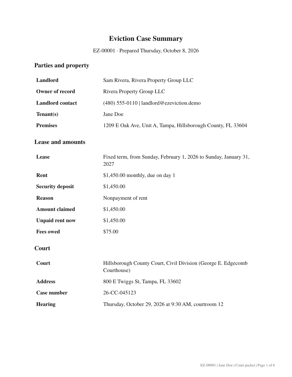 Court packet cover page