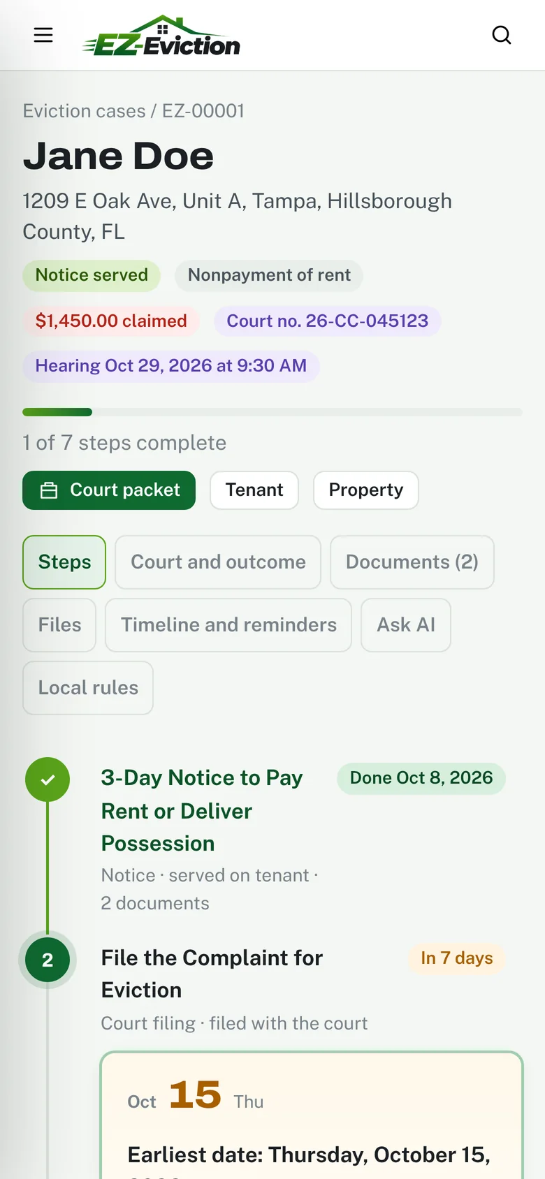 An eviction case on a phone